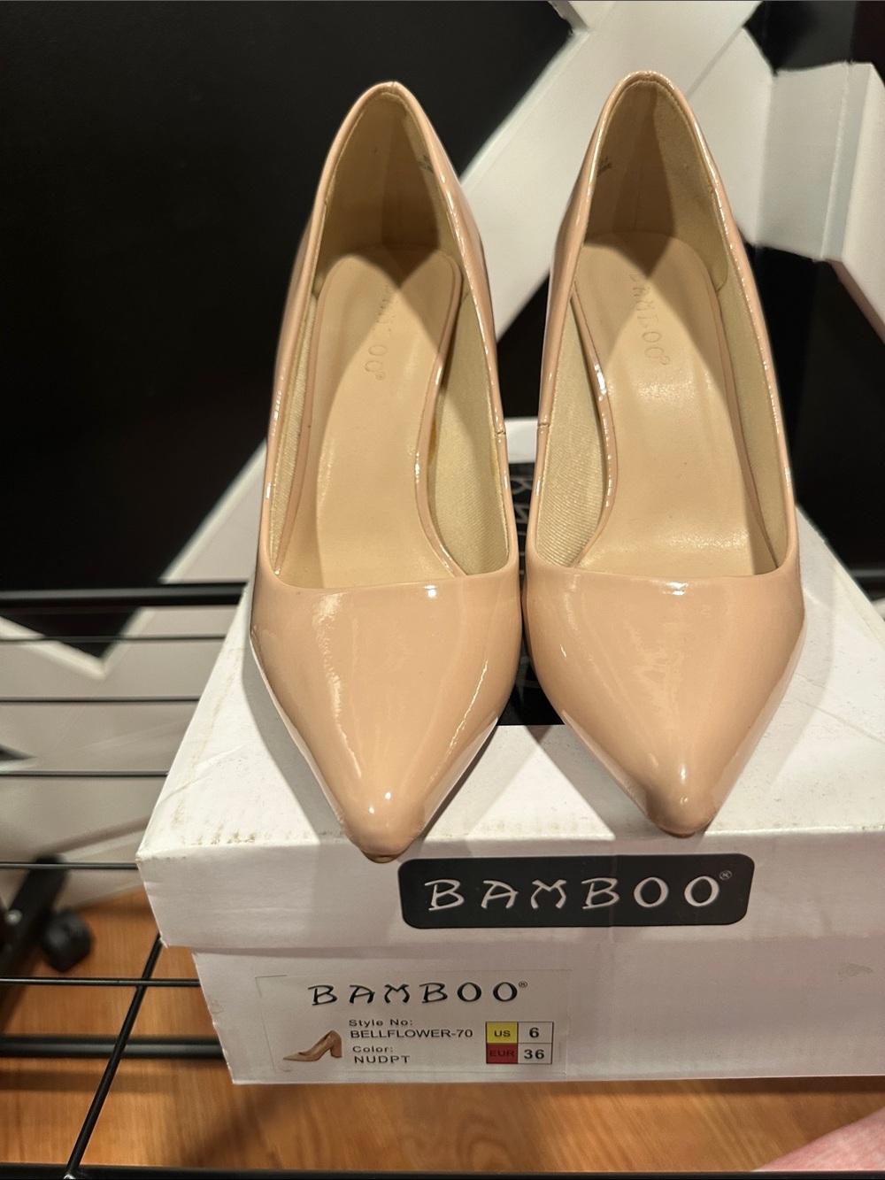 BAMBOO Blush Patent Pointed-Toe Pumps